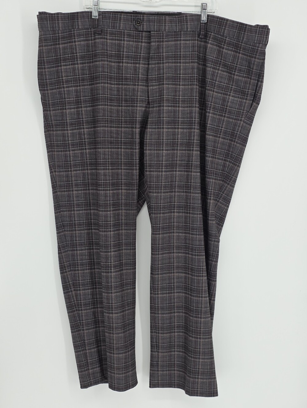 Mens Oak Hill Perfect Fit Plaid Trousers Windowpane Check Gray 50×30